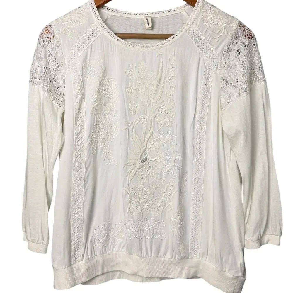 Tiny Anthropologie Blouse Lace Yoke Ivory Boho Cottagecore Romantic Size M